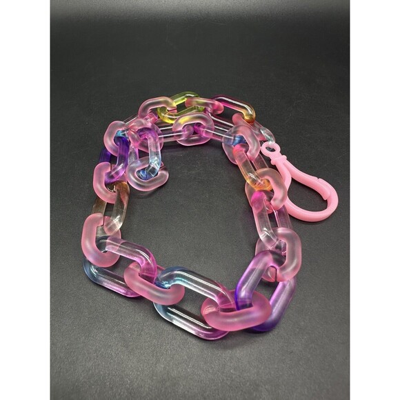 Rainbow Translucent Cable Link Transparent Acrylic Chain Link Necklace 18” - Picture 5 of 10